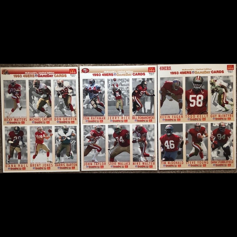 1993 Gameday Football Card 3 Uncut Sheet SF 49ers